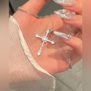 Sparkling Cross Pendant Necklace Inlaid Synthetic‎ Gems Adjustable with Gift Box